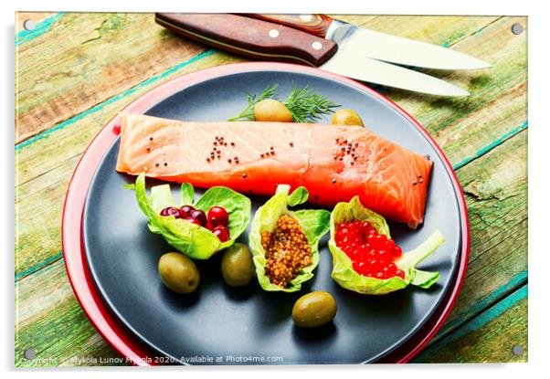 Appetizing salted salmon Acrylic by Mykola Lunov Mykola