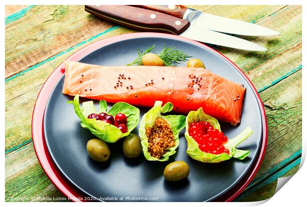 Appetizing salted salmon Print by Mykola Lunov Mykola