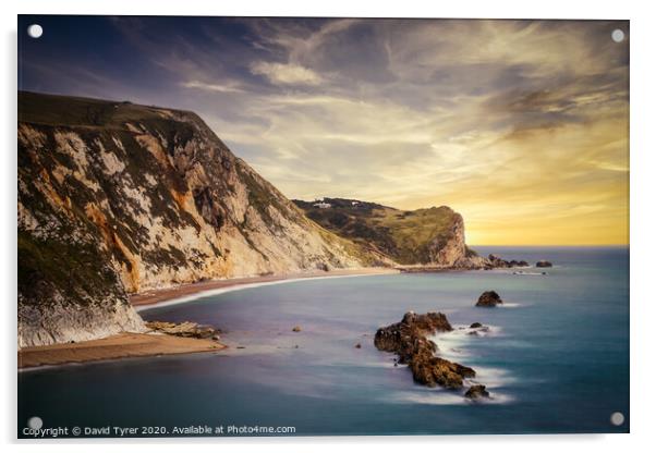 Sunset Serenity at Dorset's Man O' War Bay Acrylic by David Tyrer