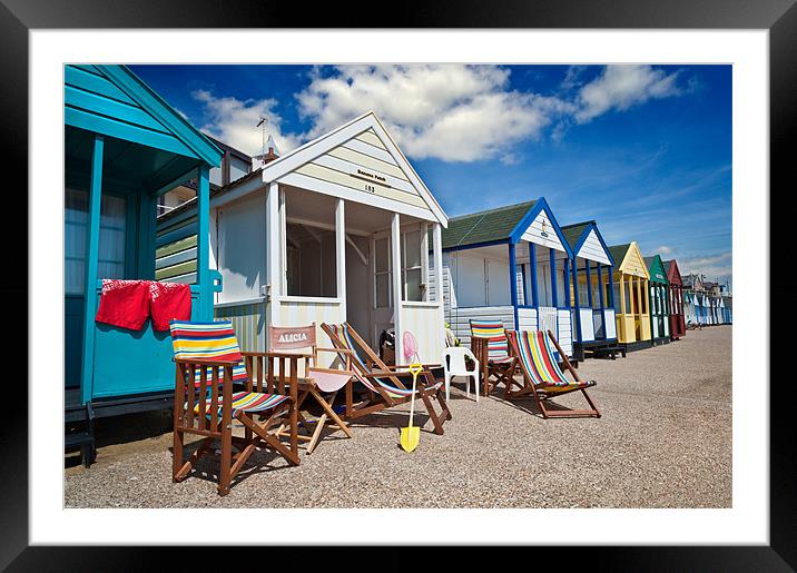 Deck chairs and beach huts Framed Mounted Print by Stephen Mole