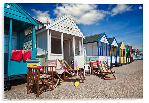 Deck chairs and beach huts Acrylic by Stephen Mole