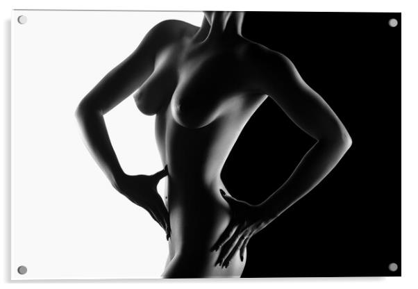 Nude black versus white 1 Acrylic by Johan Swanepoel