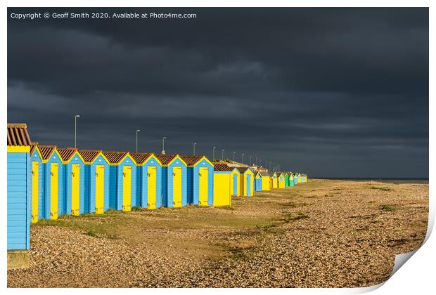 Beach huts in Littlehampton Print by Geoff Smith
