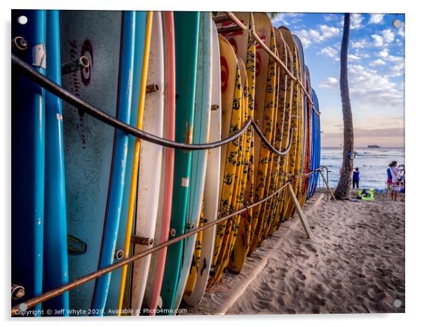 Waikiki Surfboard Acrylic by Jeff Whyte