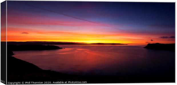 Panoramic sunset over Uig Bay, Isle of Skye. Canvas Print by Phill Thornton