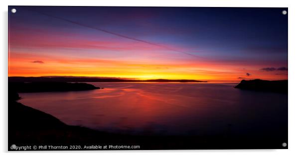 Panoramic sunset over Uig Bay, Isle of Skye. Acrylic by Phill Thornton