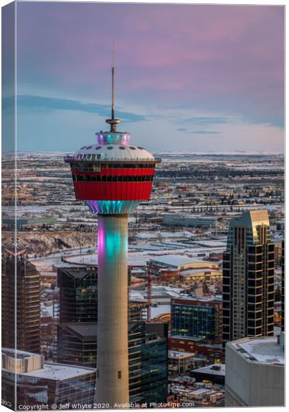 Calgary Tower Canvas Print by Jeff Whyte