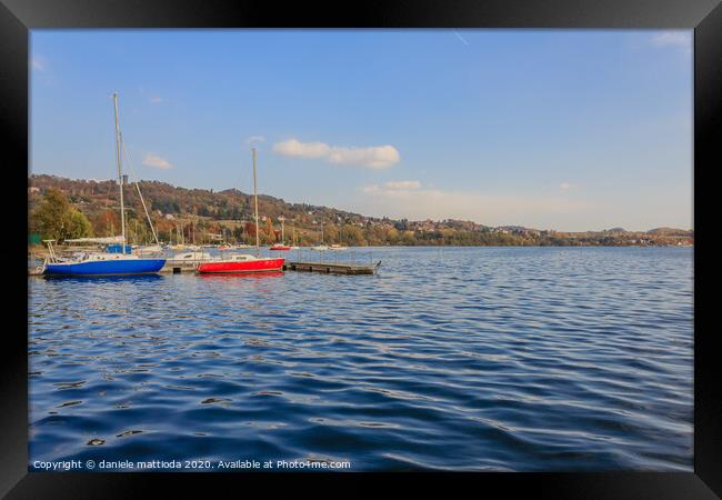 view of the lake of viverone in italy with the doc Framed Print by daniele mattioda