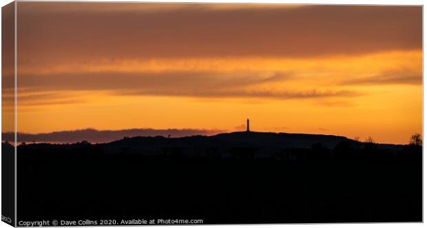 Scottish Borders  at sunset with the Waterloo Monument in silhouette, Scottish Borders, UK Canvas Print by Dave Collins