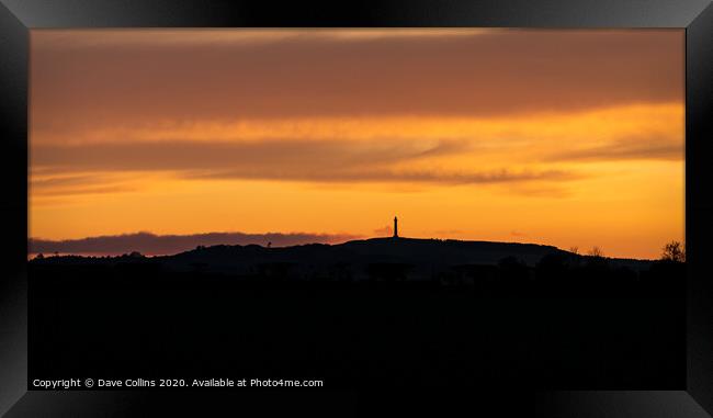 Scottish Borders  at sunset with the Waterloo Monument in silhouette, Scottish Borders, UK Framed Print by Dave Collins