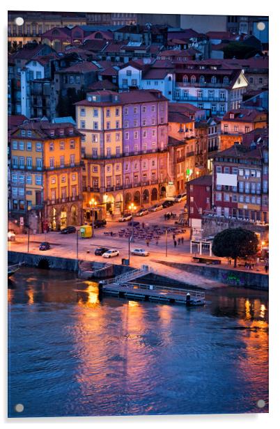 Old City of Porto in the Evening Acrylic by Artur Bogacki