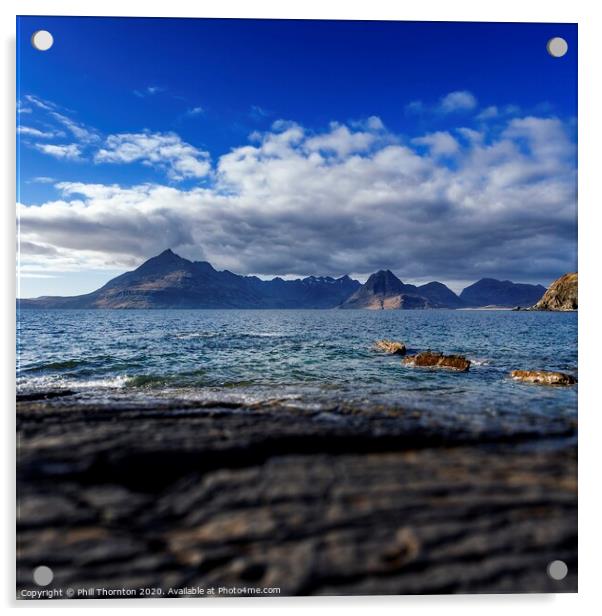 Black Cuillins and blue skies from Elgol Acrylic by Phill Thornton