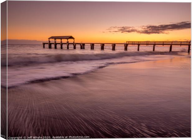 Waimea Town pier at sunset Canvas Print by Jeff Whyte