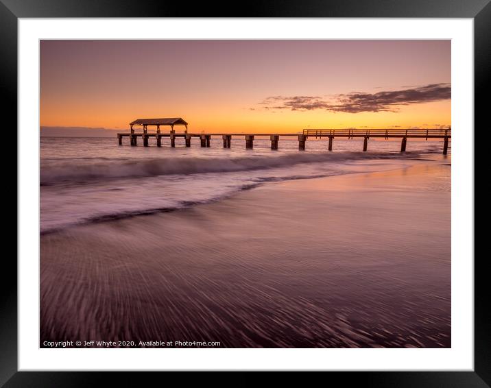 Waimea Town pier at sunset Framed Mounted Print by Jeff Whyte