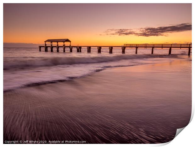 Waimea Town pier at sunset Print by Jeff Whyte