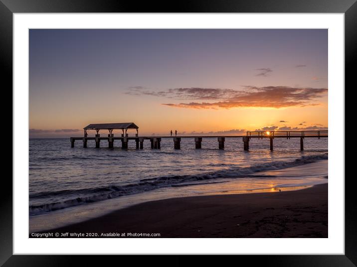 Waimea Town pier at sunset Framed Mounted Print by Jeff Whyte