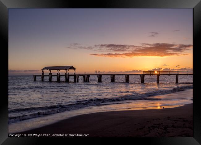 Waimea Town pier at sunset Framed Print by Jeff Whyte