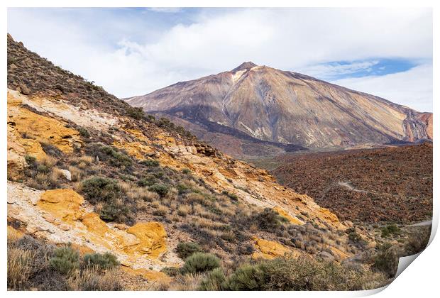 Colourful rock formations and Teide, Tenerife Print by Phil Crean
