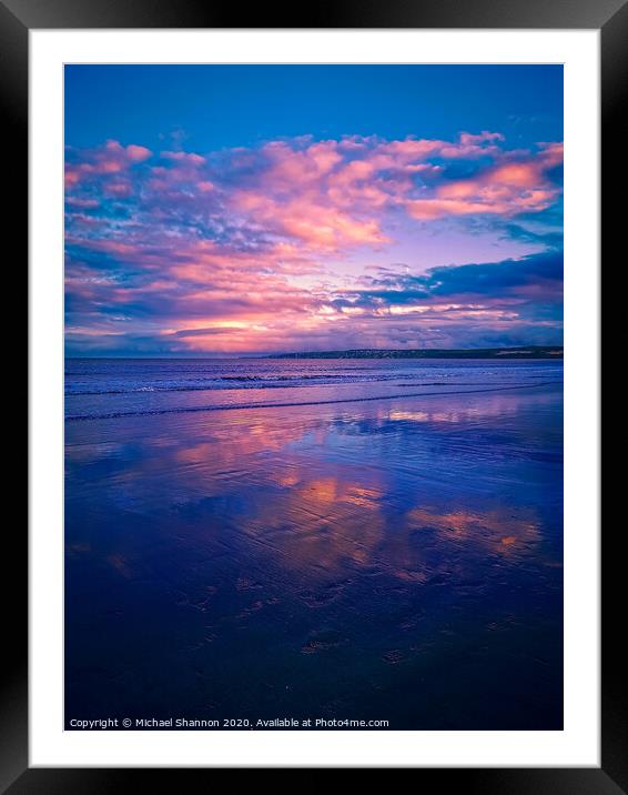 Fiery Sunset over Tranquil Filey Bay Framed Mounted Print by Michael Shannon