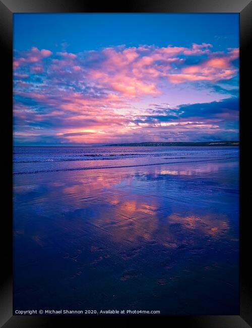 Fiery Sunset over Tranquil Filey Bay Framed Print by Michael Shannon