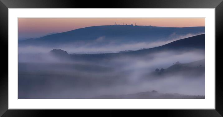 Truleigh Hill, South Downs in Mist Framed Mounted Print by Chester Tugwell