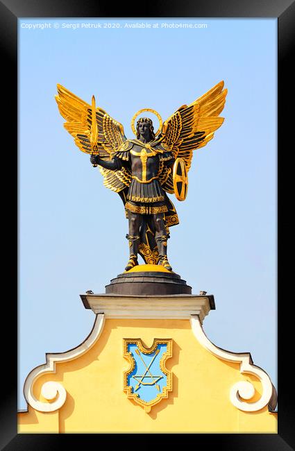 Monument to St. Michael on the Maidan in Kyiv against the blue sky. Framed Print by Sergii Petruk