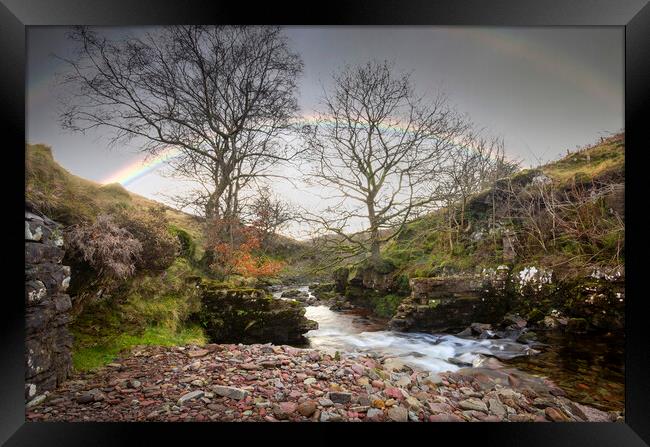 Double rainbow over the river Tawe Framed Print by Leighton Collins