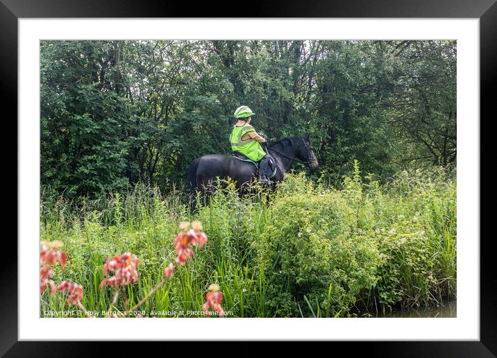 Horse and rider in the country by the river  Framed Mounted Print by Holly Burgess