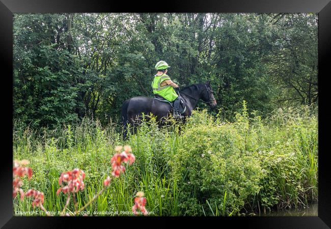 Horse and rider in the country by the river  Framed Print by Holly Burgess