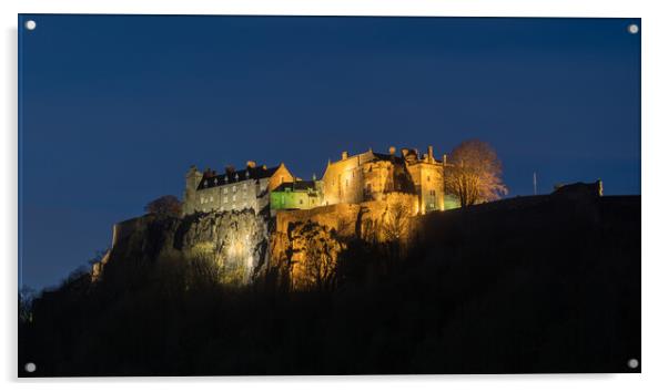 Stirling Castle illuminated at night. Acrylic by Tommy Dickson