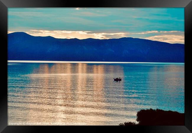  Lone fishing boat on the Ionian Sea  Framed Print by Gaynor Ball