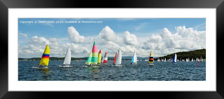 Children sailing regatta panorama. Lake Macquarie. Framed Mounted Print by Geoff Childs