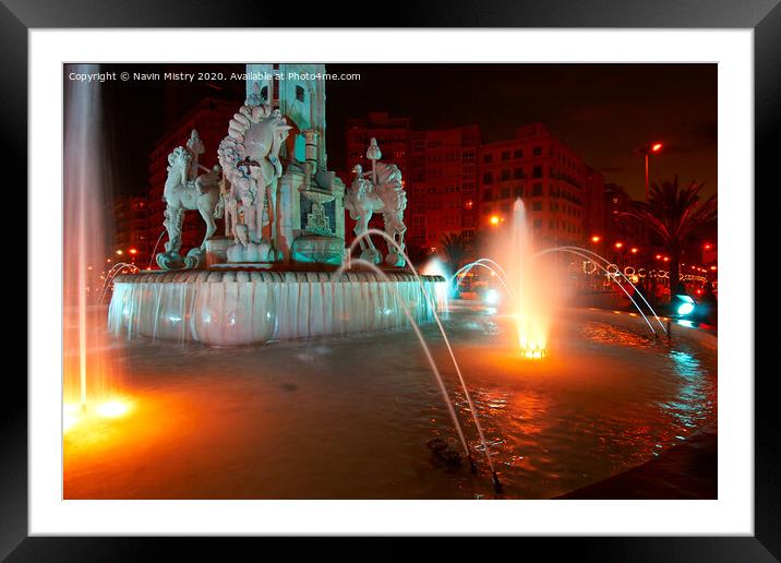 Fountain in the Plaza de Los Luceros, Alicante, Spain Framed Mounted Print by Navin Mistry