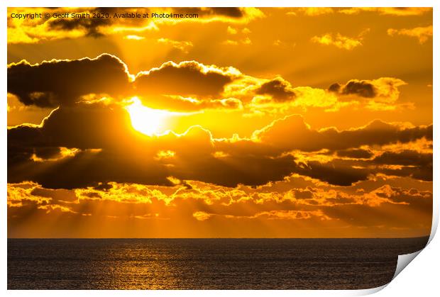 Atmospheric sunset over sea Print by Geoff Smith