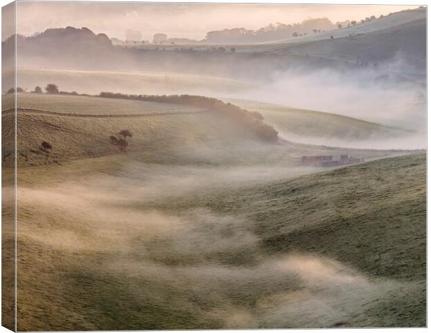 Mist Snakes Through Steyning Bowl Canvas Print by Chester Tugwell