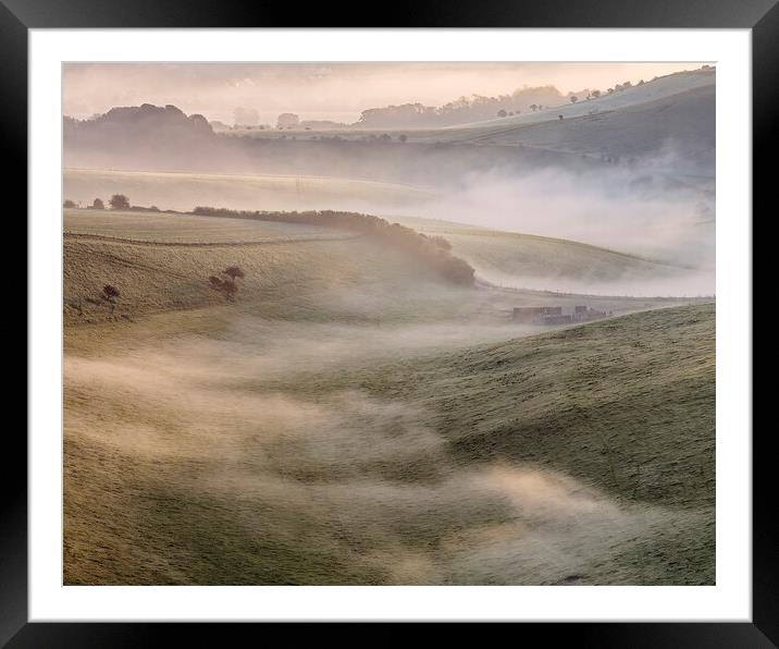 Mist Snakes Through Steyning Bowl Framed Mounted Print by Chester Tugwell
