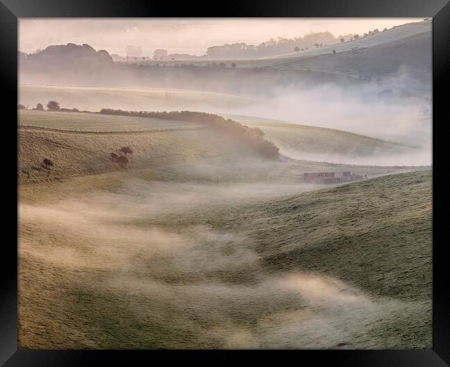 Mist Snakes Through Steyning Bowl Framed Print by Chester Tugwell