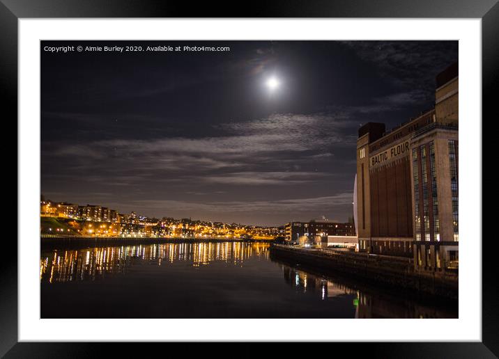 Full moon over the River Tyne   Framed Mounted Print by Aimie Burley