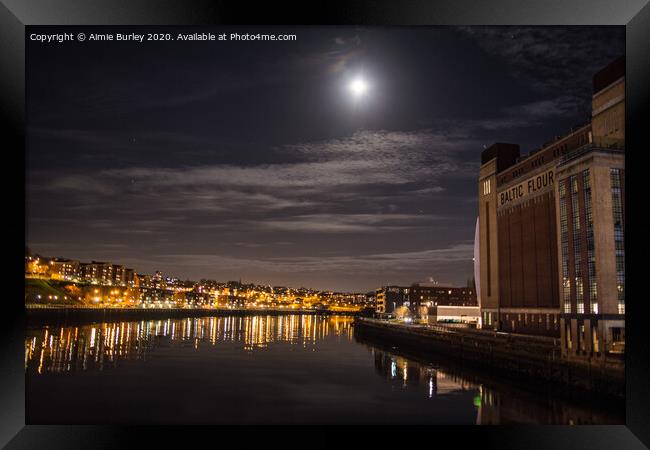 Full moon over the River Tyne   Framed Print by Aimie Burley