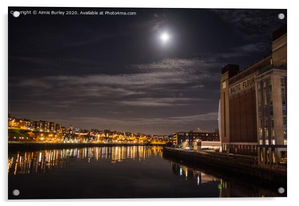 Full moon over the River Tyne   Acrylic by Aimie Burley