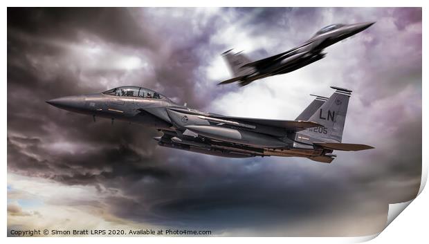 Two F-15E fighter jets passing in storm clouds Print by Simon Bratt LRPS
