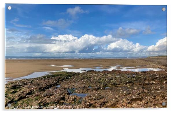Sker Beach looking  towards Swansea Acrylic by Gaynor Ball