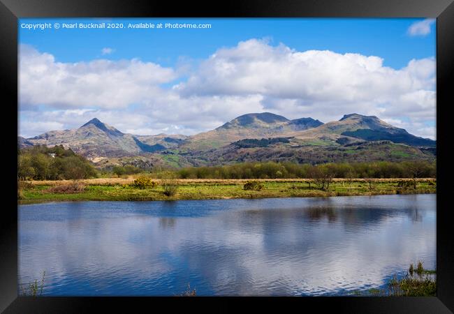 Cnicht and the Moelwyns Across Afon Glaslyn River Framed Print by Pearl Bucknall