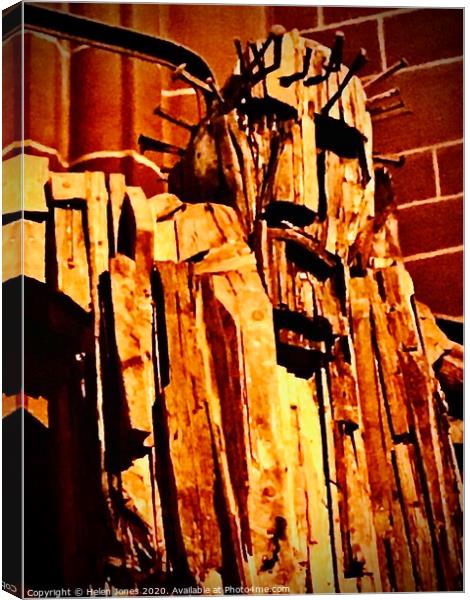 Abstract of wooden statue of Jesus Christ in Liver Canvas Print by Helen Jones