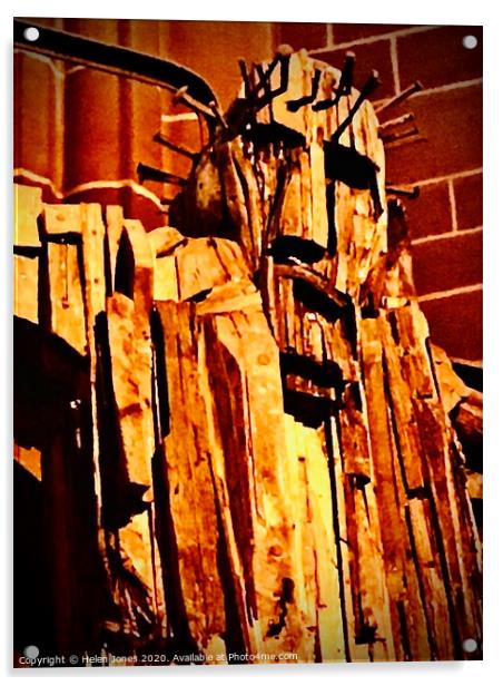 Abstract of wooden statue of Jesus Christ in Liver Acrylic by Helen Jones