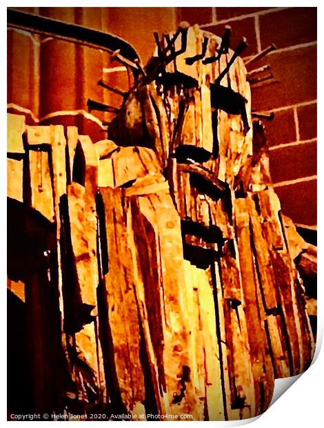 Abstract of wooden statue of Jesus Christ in Liver Print by Helen Jones