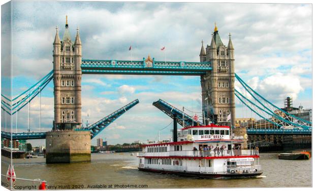Dixie Queen passing under Tower Bridge, Canvas Print by Terry Hunt