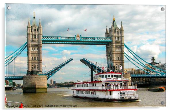 Dixie Queen passing under Tower Bridge, Acrylic by Terry Hunt