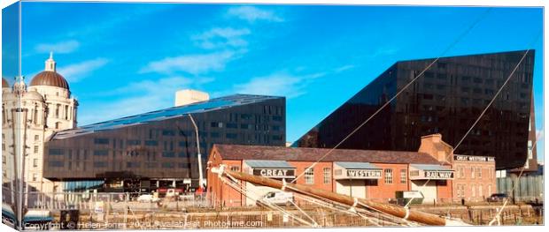 Juxtaposed architectural eras in Liverpool maritim Canvas Print by Helen Jones