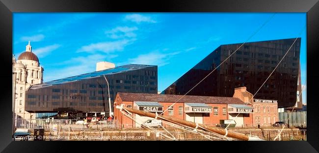 Juxtaposed architectural eras in Liverpool maritim Framed Print by Helen Jones